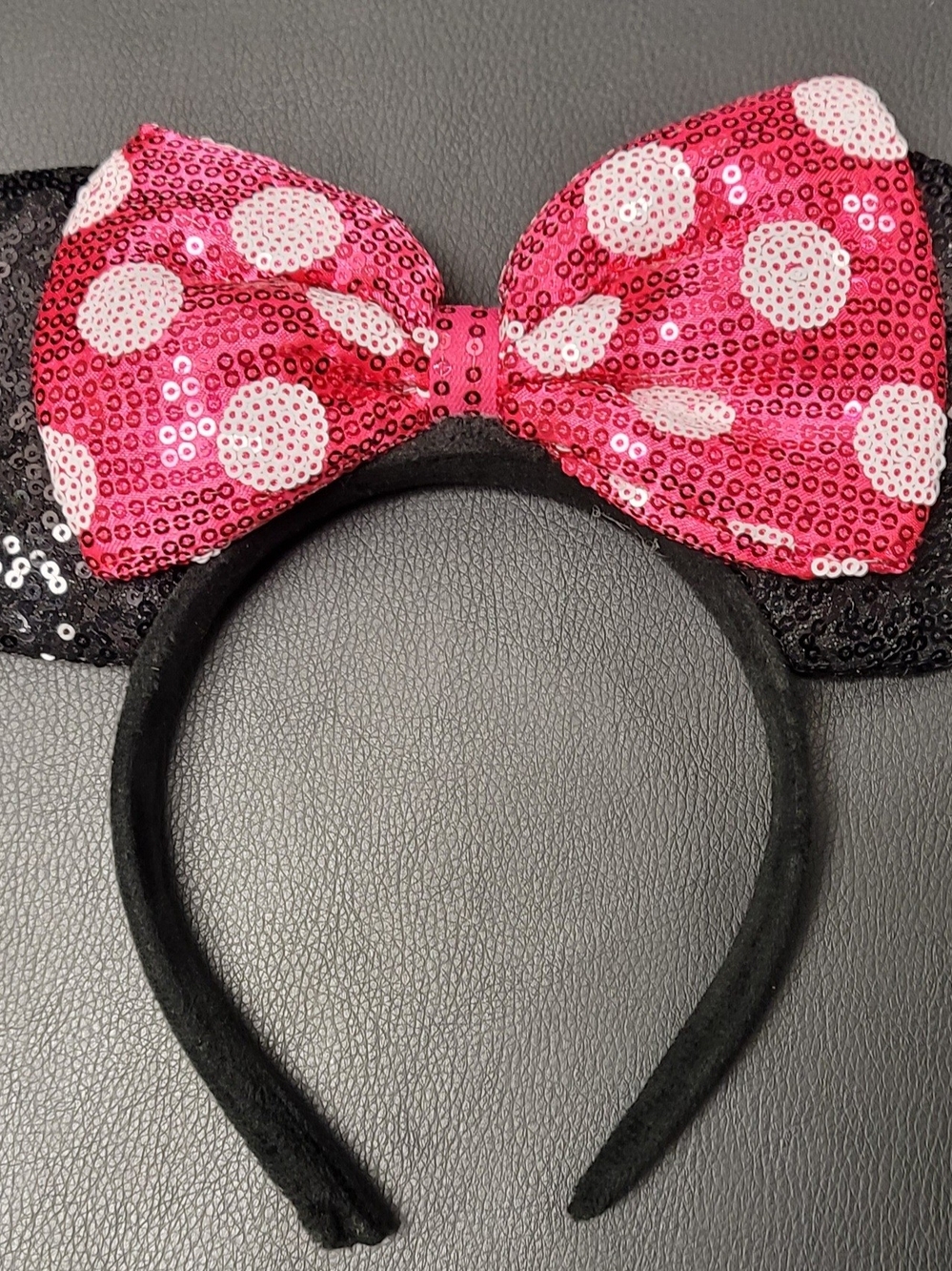 Pink Polka Dot Sequin Bow Disney Headband